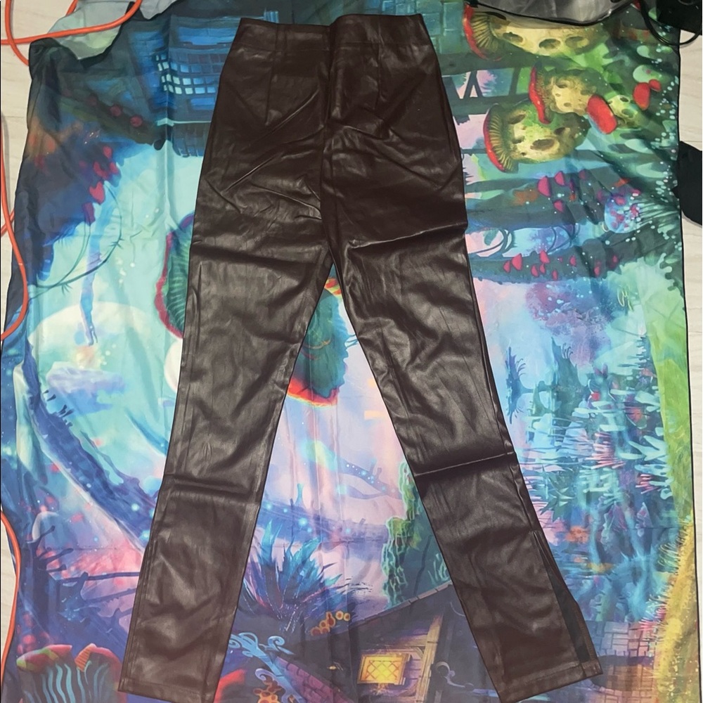 Chocolate brown pleather pants